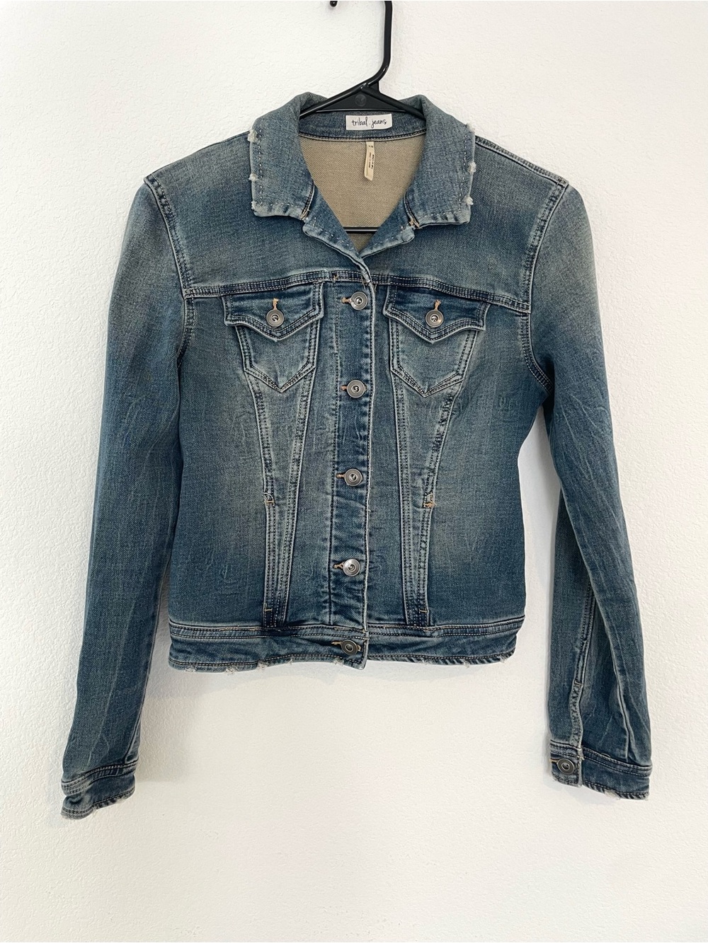 Tribal Faded Blue Denim Jacket with Seamed Front